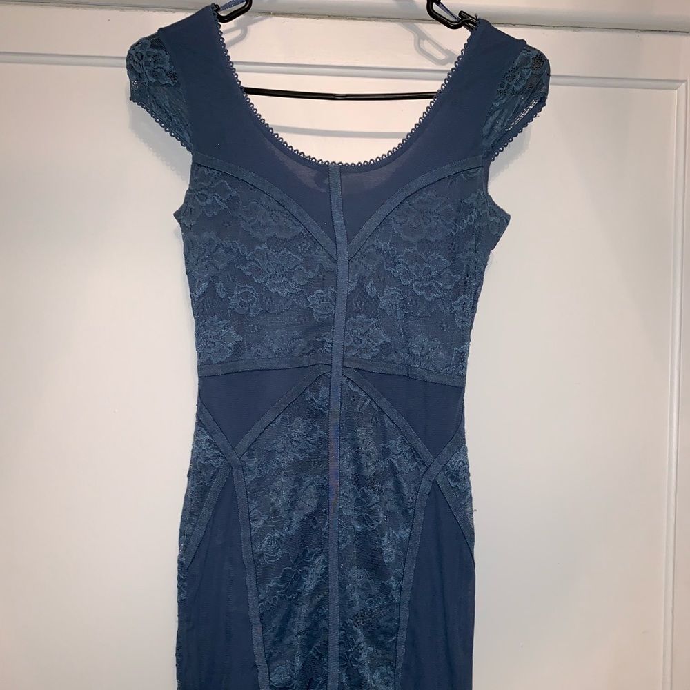 H&M lace stretch bodycon dress blue